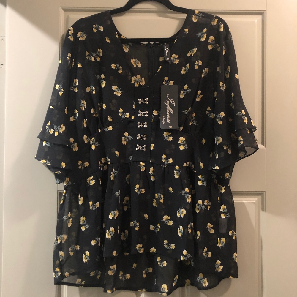 ASOS Black Floral Blouse with Yellow Accents